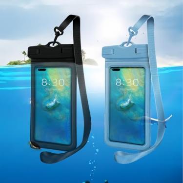 Imagem de Pacote com 2 bolsas extra grandes à prova d'água, bolsa impermeável flutuante universal, bolsa seca subaquática para iPhone 15 14 13 12 11 Pro Max, Galaxy S23 S22 S21 S20 Ultra, Pixel, azul + preto