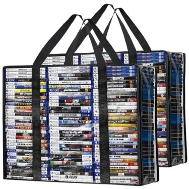 Imagem de PUTNATRUE Bolsas de armazenamento para DVD/Blu-Ray, 2 caixas de armazenamento portáteis para armazenar 140 DVDs, 180 Blu-Rays (70, 90 cada), organizadores de mídia altamente transparentes para