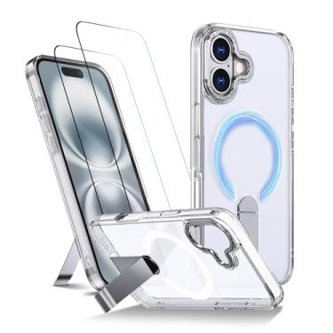 Imagem de Capa para iPhone 17 Capinha - Compatível com MagSafe, com protetor de ecrã temperado de 2 peças, estojo ultrafino resistente a choques e quedas com suporte ajustável - Transparente