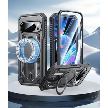 Imagem de Capa para Google Pixel 10/10-Pro: Capa para Pixel 9/9 Pro com suporte de anel magnético | Capa protetora resistente à prova de choque de grau militar | Capas rígidas resistentes 5G - 6,3 polegadas