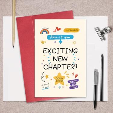 Imagem de Cartão comemorativo novo capítulo, cartão de parabéns inspirador para graduação, promoção, aposentadoria e novos começos, cartão de boa sorte