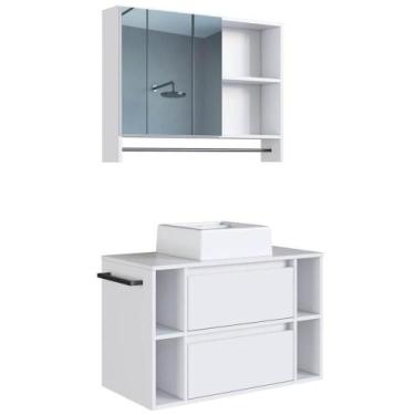 Imagem de Espelheira E Gabinete Suspenso Com Cuba 80cm Branco Proddy - MILANI MO
