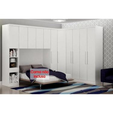 Imagem de Quarto Casal Modulado Rizon 6 Peças (1 Armário Ponte + 1 Closet + 3 Guarda Roupas + 1 Complemento) QC213 Branco - Novo Horizonte
