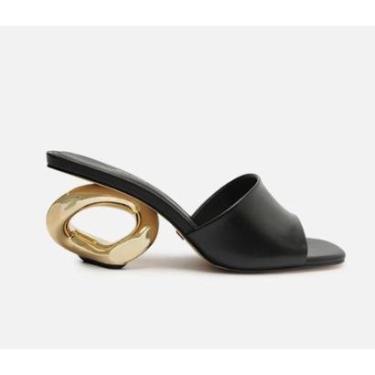 Imagem de TAMANCO MULE FEMININO AREZZO COURO SALTO GEOMÉTRICO A130780002-Feminino