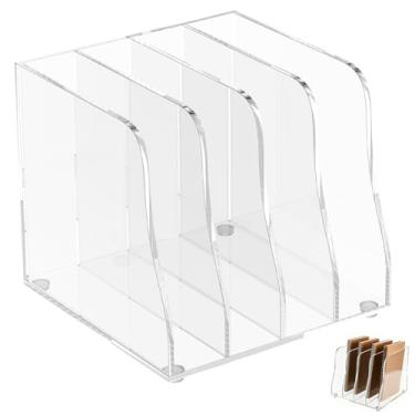 Imagem de Organizador de arquivos de mesa de acrílico, 4 compartimentos verticais transparentes porta-revistas, organizador de espaço de trabalho resistente, suporte de pasta de arquivos, divisória vertical de