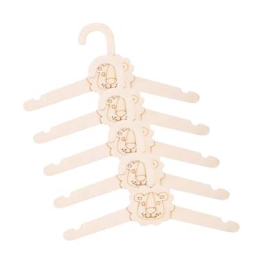 Imagem de Fenteer Conjunto de 5 Cabides de Madeira para Bebês Recém-Nascidos, Meninos e Meninas - Leves e Resistentes, com Tema de Animais Fofos para Crianças Bebês, Leão