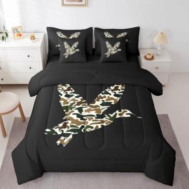 Imagem de Feelyou Jogo de cama solteiro camuflado de pato-real com 7 peças, para meninos e adolescentes, caça, pato selvagem, camuflagem, com lençol de caçador, rústico, casa de fazenda, para decoração de casa