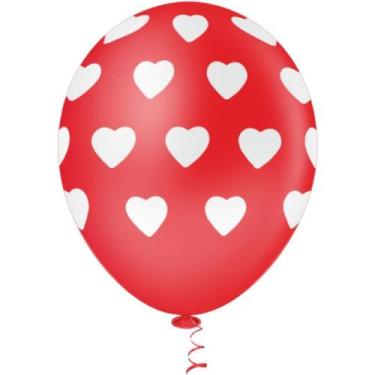 Imagem de Balão Decorado Nº10 Coração BIG Vermelho com Branco - Pacote com 25 - 