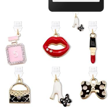 Imagem de Pingentes de 6 peças para Kindle Batom Frasco de Perfume Plugue de Poeira, Berloque de Acessórios E-Reader, Compatível com Tablets Kindle, Portas de Carregamento de Telefone Tipo C, Presentes de Moda