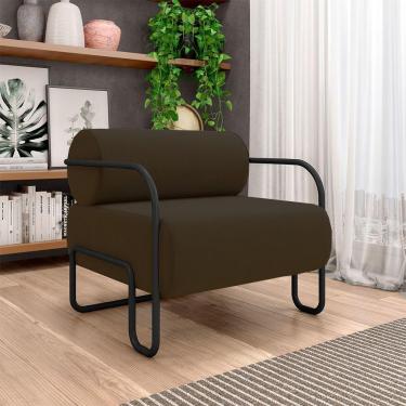Imagem de Poltrona Decorativa Sala De Estar Polatsk Base Industrial De Ferro Veludo Marrom G33