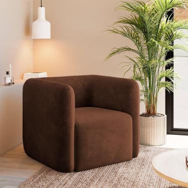 Imagem de Poltrona Decorativa Sala De Estar Trinidad Base Fixa Veludo Marrom G33 - Gran Belo