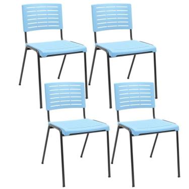 Imagem de Kit 04 Cadeiras Empilhável Fixa Escritório Multiuso Base Preta Kimi P03 Azul Celeste - Lyam Decor