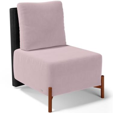 Imagem de Poltrona Decorativa Sala De Estar Living Pés Madeira Hungria L02 Couríssimo Preto Suede Rosê