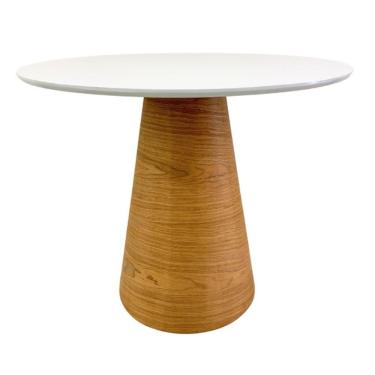 Imagem de Mesa De Jantar Redonda 110 Cm Tampo Laca Branca Base Freijó Horizontal