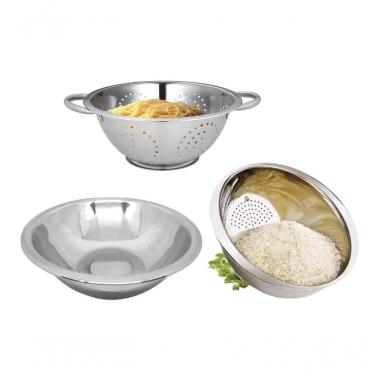 Imagem de Kit Aço Inox 3pçs Escorredor De Macarrão Arroz Bowl 24Cm