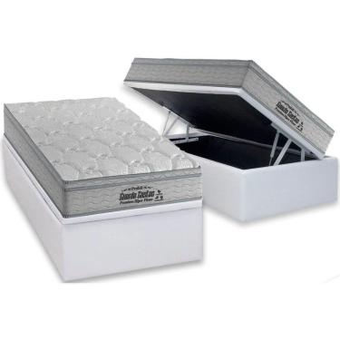 Imagem de Cama Box Baú Solteiro: Colchão Espuma Probel D40 Guarda Costas Premium Hiper Firme Euro Pillow + Base Crc Courano White(88x188)