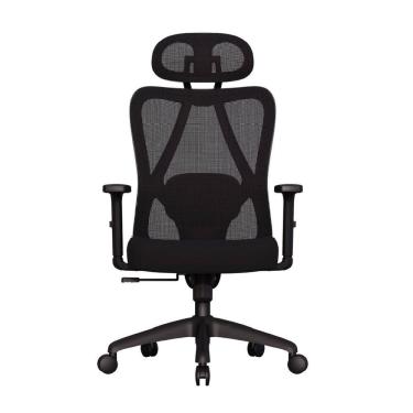 Imagem de Cadeira de Escritório Ergonômica Premium Revestida Encosto Ajustável Apoio Lombar e Cabeça Samaia Preto