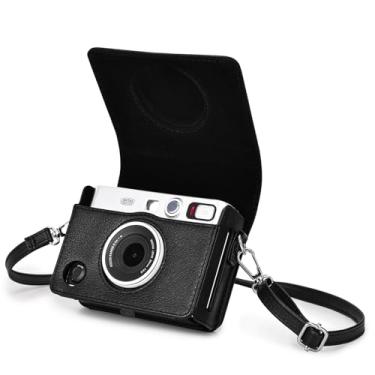 Imagem de Rieibi Capa Mini EVO - Capa protetora de couro PU vintage para câmera instantânea Fuji Instax Mini EVO - Capa removível com alça de ombro ajustável, porta de carregamento de bateria - preta