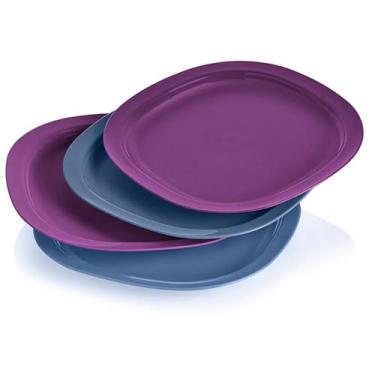 Imagem de Tupperware Pratos de almoço reaquecíveis para micro-ondas 24 cm, conjunto de 10 cm, roxo e azul