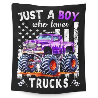 Imagem de Cobertor para meninos e adultos amantes de caminhões – 152 x 203 cm – Manta preta macia felpuda para sofá cama viagem