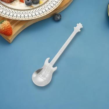 Imagem de Colher de café em forma de guitarra em aço inoxidável 304 sobremesa criativa, mexendo colorida para café, chá, sorvete e sobremesa, colheres exclusivas para mesa de música prata 2