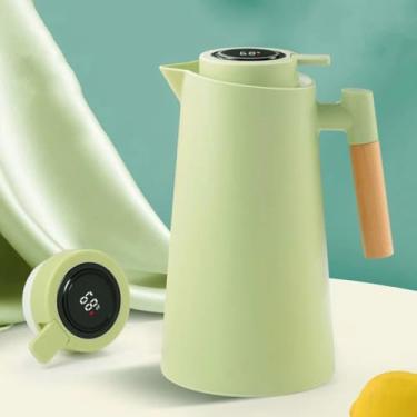 Imagem de Garrafa Térmica de Plástico com Cabo de Madeira e Termômetro Tap Preta 1L - Utensílios de Cozinha - Mesa Posta - Decoração - Itens Para Casa - Perfeita Para Café e Chá (Verde Claro)