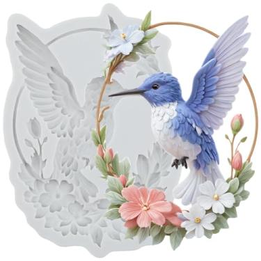 Imagem de MYPRACS Molde de silicone para fondant de pássaros, guirlanda de flores, para decoração de bolos de açúcar, cobertura de cupcake, pasta de goma de chocolate, argila de polímero