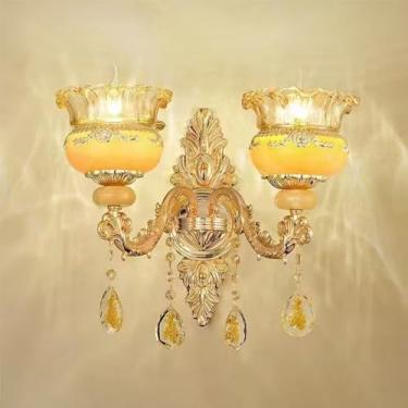 Imagem de Luminária de parede de cristal de luxo europeia, moderna, com LED, para decoração de sala de estar, quarto, escritório, quarto modelo, hotel, casa de campo, corredor (F 2 lâmpadas, 1 unidade