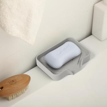 Imagem de Saboneteira de silicone com orifícios de drenagem, suporte de sabão de secagem rápida para pia de cozinha e banheiro, bandeja de esponja de cozinha com drenagem automática, mantém a bancada seca