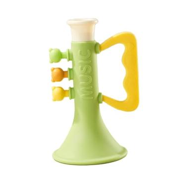 Imagem de Generic Trompete de brinquedo educacional musical, brinquedo para festa, viagem, desenvolvimento, feriados, cabo ergonômico, chifre infantil, desenho animado, Verde