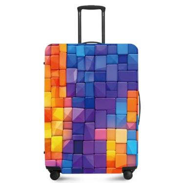 Imagem de ANNA QUEEN Capa protetora de mala de viagem antiarranhões, capa de bolsa extensível, lavável e durável de poliéster, Mosaico colorido, M(fits 24-26Inch suitcase)