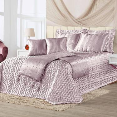 Imagem de Kit Cobre Leito Queen Perola Com Almofadas E Xale 10 Peças - Rose