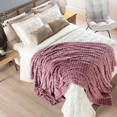 Imagem de Coordenado Cobre Leito E Cobertor Tok Max Queen Ultrasoft Alto Relevo Dupla Face Rosê 100% Poliéster