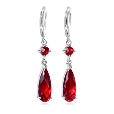 Imagem de Brincos femininos com pingente de gota de zircônia cúbica estilo Leverback moderno banhado a ouro branco 14 K joia hipoalergênica (com caixa de presente), Medium, Zircônia cúbica Metal, Zircônia