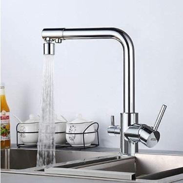 Imagem de Torneiras Torneiras Chapeadas Torneira de Cozinha Torneira de Cozinha com Filtro Manuseio de Água Dupla Torneiras de Água Potável Torneira Misturadora de Cozinha de Aço Inoxidável (A)