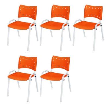 Imagem de Cadeira Iso Base Branco , Escritório Laranja Kit 5 Un