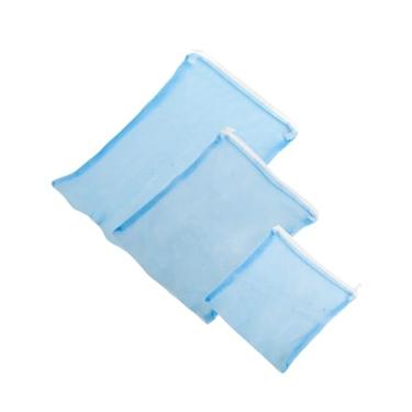 Imagem de Conjunto de 3 sacos de plástico reutilizáveis para produtos de malha com zíper para frutas e legumes, sacos de armazenamento duráveis e respiráveis e ecológicos para supermercado, cozinha, geladeira