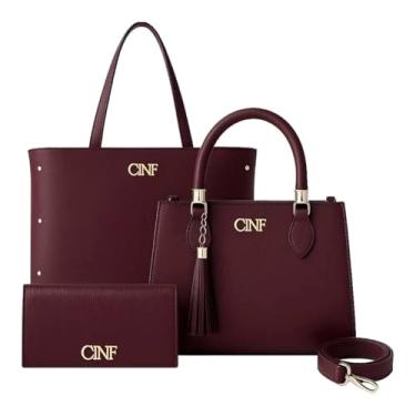 Imagem de Kit Bolsa Feminina Sacola De Ombro Transversal De Mão E Carteira (Bordô)