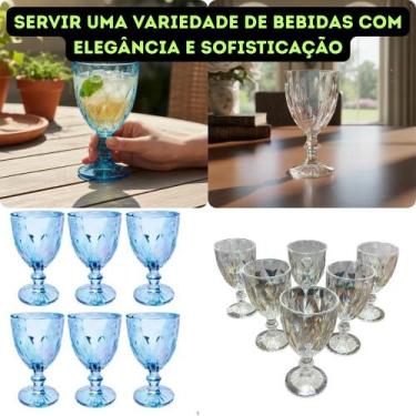 Imagem de Kit Conjunto 12 Taças de Vidro Platinado e Azul Milbani Água Suco Refr