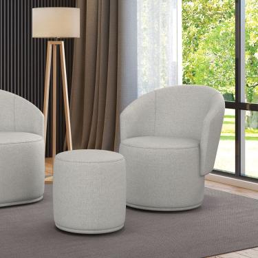 Imagem de Poltrona E Puff Redondo Orgânico Para Sala Malu Linho Cinza M11 - D'rossi