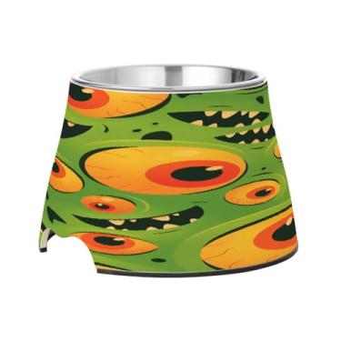 Imagem de Blueangle Tigelas elevadas para cães com aço inoxidável - Prato antiderrapante de 2,3 xícaras para animais de estimação de alta capacidade para saúde da coluna e desenho animado de olhos de monstro (6