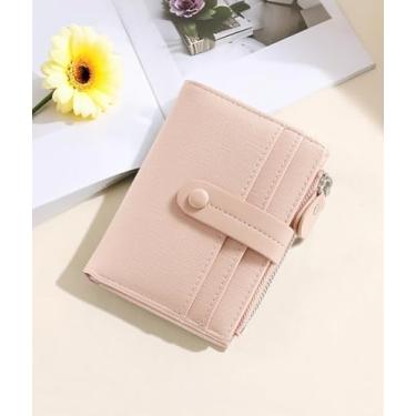 Imagem de Carteira feminina RFID, pequena, fina, compacta, para cartão de crédito, couro de poliuretano, com bolso para moedas com zíper e janela para identidade, Rosa retrô, Moderno