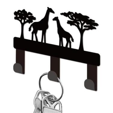 Imagem de DELORIGIN Porta-chaves de girafa para parede, mini ganchos pretos de ferro, suporte para chaves montado na parede com 3 ganchos, suporte pequeno para chave de casa, porta de entrada, corredor