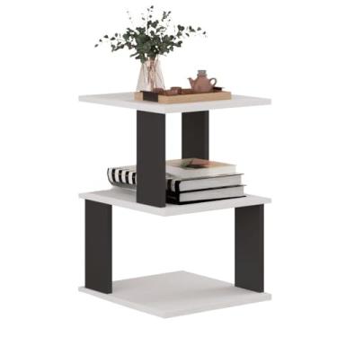 Imagem de Mesa Lateral E Canto De Sofá Mesinha Apoio Aparador Sala Cabeceira Quarto Móveis(Branco + Preto)