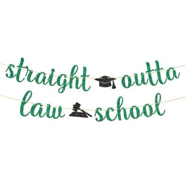Imagem de Faixa Straight Outta Law School - Banner Future Lawyer - Case Closed Party Supplies - Congrats Grad Lawyer Up Law School Graduação Parabéns Advogado Banner Decoração Verde Glitter