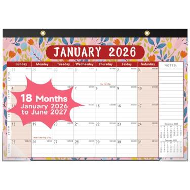 Imagem de Timart Calendário de mesa 2026-2026, calendário de 18 meses de janeiro de 2026 a junho de 2027, grande 43 x 30 cm, calendário mensal de mesa/parede com lista de tarefas para escola em casa, escritório
