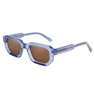 Imagem de JRLLFD Óculos de sol de acetato com corte chanfrado, polarizados, armação retangular, masculino, feminino (azul)