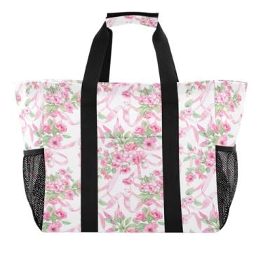 Imagem de Wassud Sacolas de compras de flores românticas reutilizáveis grande bolsa organizadora de lona impermeável para praia, piquenique, lavanderia, viagem