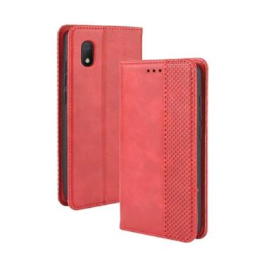 Imagem de Capa flip de couro para Alcatel 1B 2020,Flip magnético retro,Caso de telefone de couro PU,Design de carteira com 3 slots de cartão e 1 clipe de dinheiro -Red