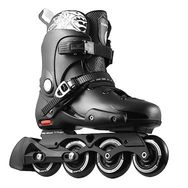 Imagem de Patins em linha para homens e mulheres, patins em linha de velocidade de 4 rodas para adultos, profissionais ao ar livre, alto desempenho, fitness, corrida, patins em linha agressivos, preto e branco